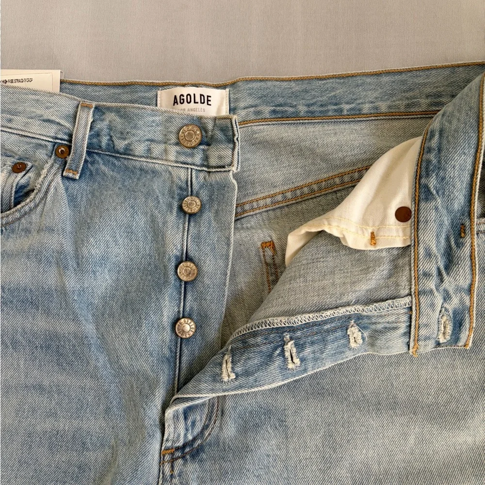 AGOLDE Jeans Riley High Rise Straight Crop in Shatter Size 32 Distressed Raw Hem